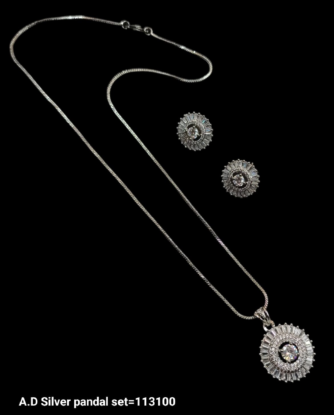 Silver & Gold American Diamond Pendant Set